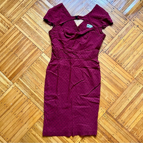 Hell Bunny Burgundy & Black Sandy Pencil Dress - Picture 3 of 6